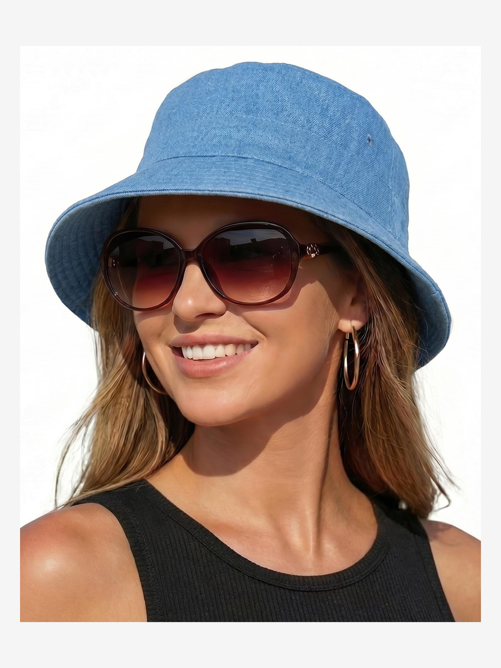 Bucket Sun Hats for Woman Men Cotton Summer Beach Hat Golf | Blue Jean | Size M